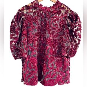 Anthropologie New With Tag Top Sequins Embellished Wine Colour Size XL